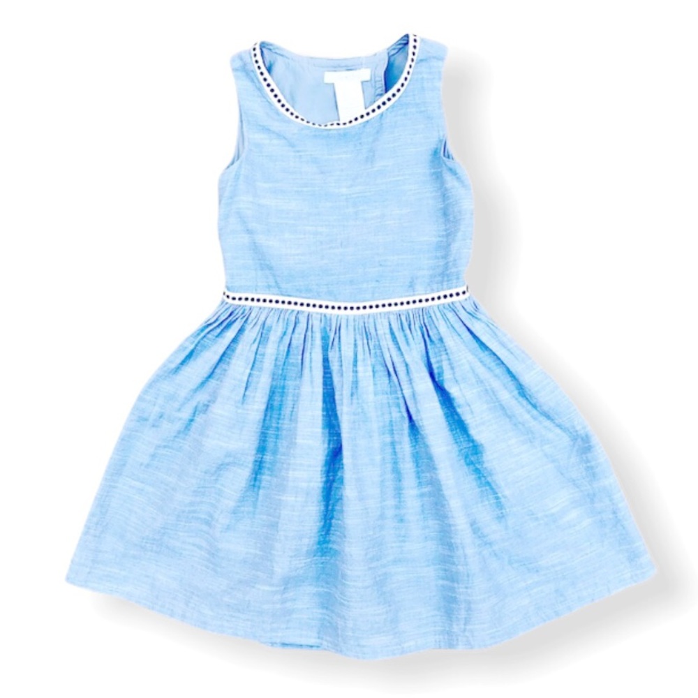Light Blue Sleeveless Girls' Dress with Trim